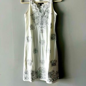 INC White Sleeveless Summer Dress with silver embroidery - Size M
